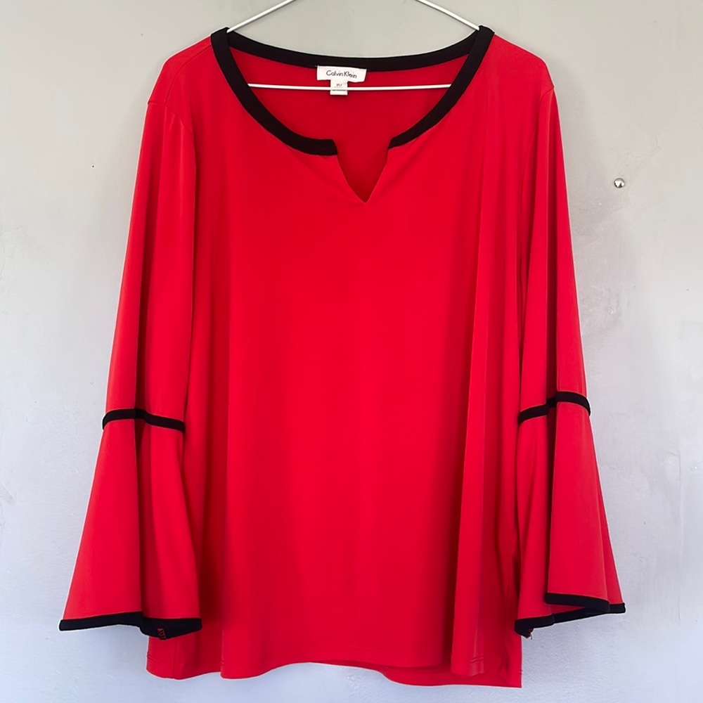 Calvin Klein Red Long Bell Sleeves Blouse Size XL